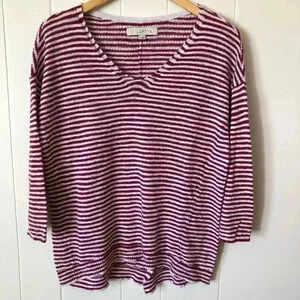 LOFT 3/4 Sleeve Striped Cotton Blend Top Blouse Size S